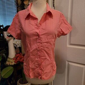 Women's The North Face Button Front Top Shirt Medium Salmon Pink Hiking Walking